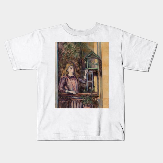 Girl with Birdcage by Paul Cezanne Kids T-Shirt by Classic Art Stall